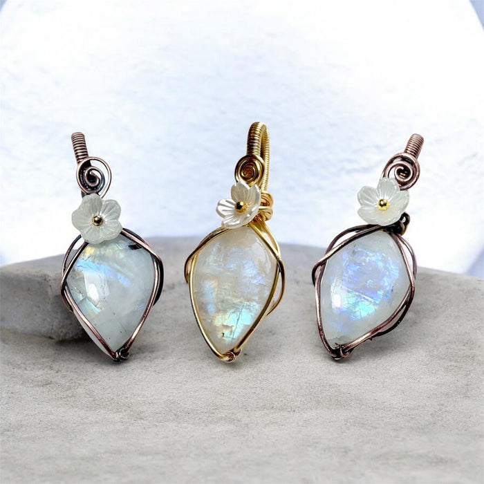 Rainbow Moonstone Wire Wrapped Pendants