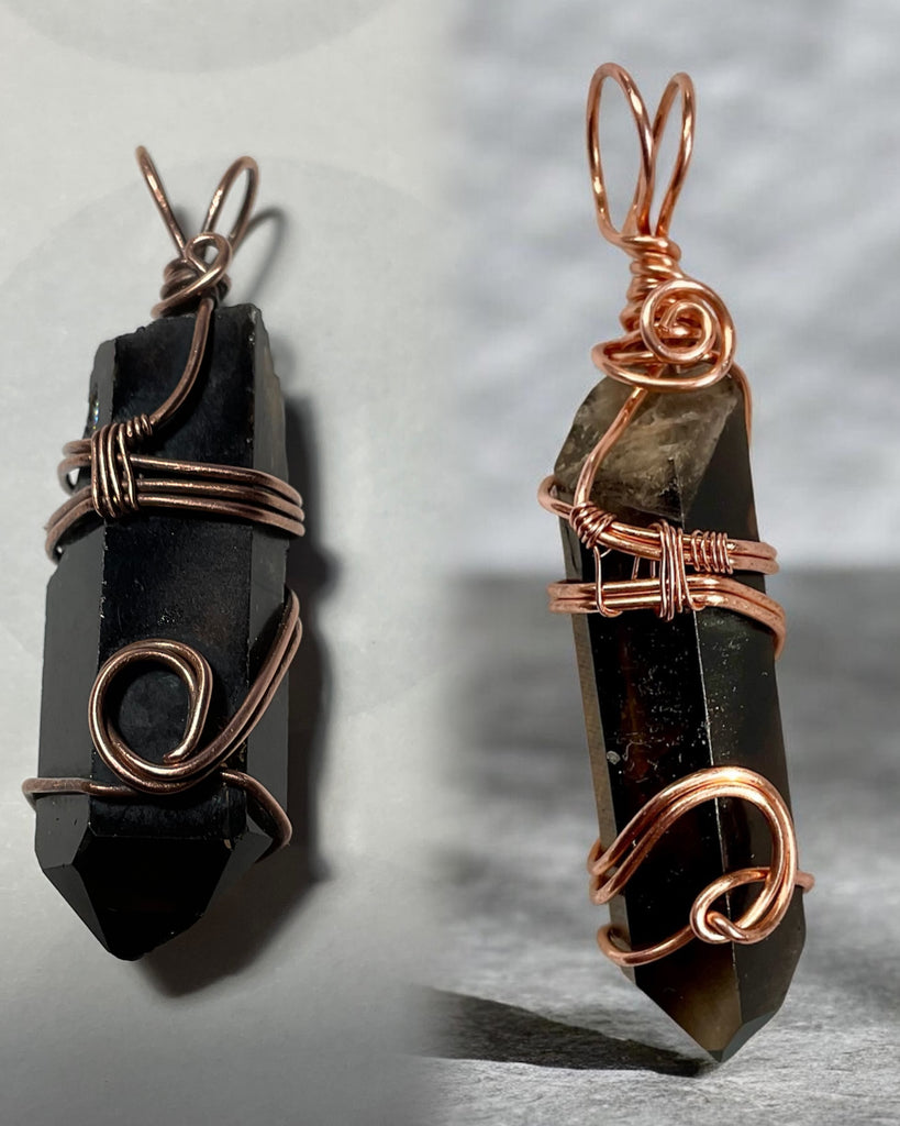 Himalayan Smoky Lemurian Quartz Point Copper Wire Wrapped Pendants