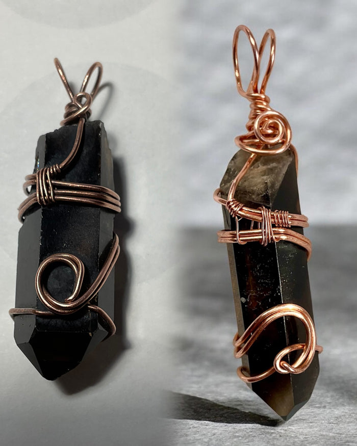 Himalayan Smoky Lemurian Quartz Point Copper Wire Wrapped Pendants