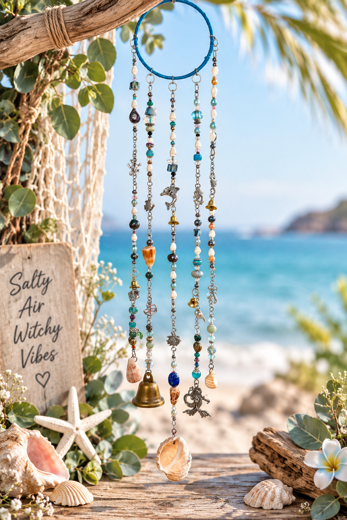 Seaside Witch Bell Chimes – Crystals, Pearls, Real Shells & Ocean Charms