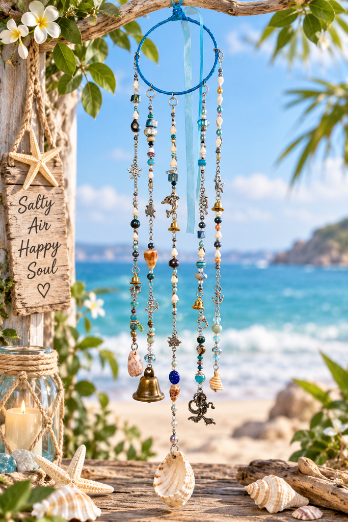 Seaside Witch Bell Chimes – Crystals, Pearls, Real Shells & Ocean Charms