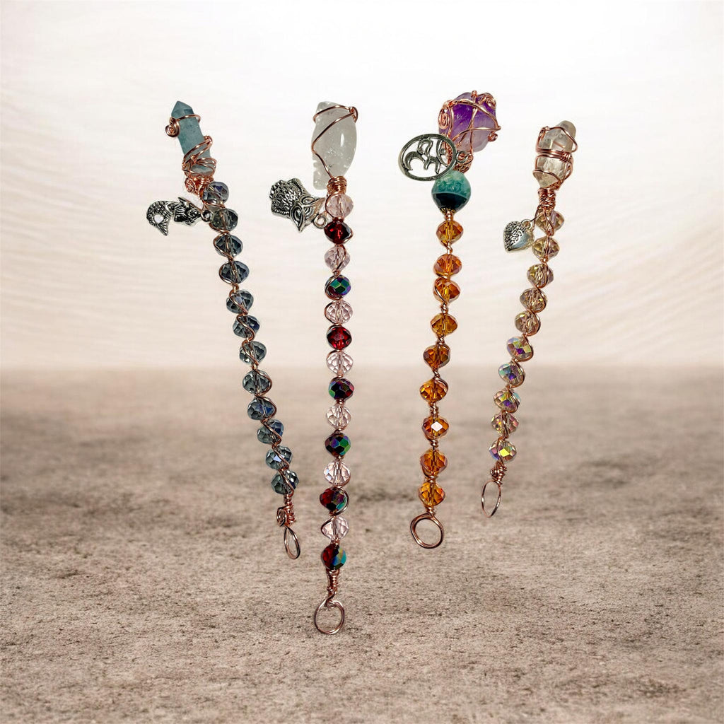 Crystal Wands – Copper Wrapped Crystals with Tibetan Silver Charms