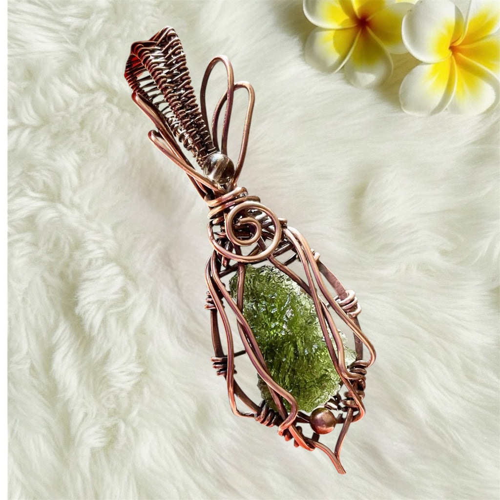 Moldavite Pendants | Handcrafted Copper Wire Wrapped