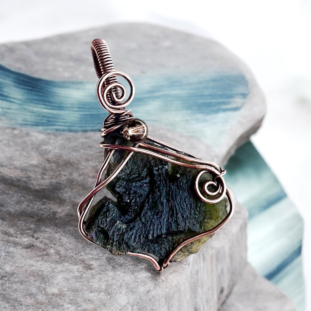 Moldavite Pendants | Handcrafted Copper Wire Wrapped