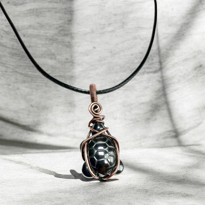 Haematite Turtle Pendant in Copper Wire