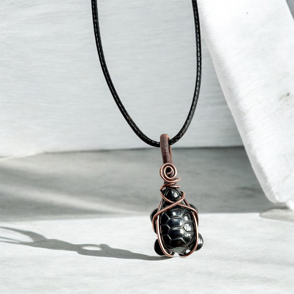 Haematite Turtle Pendant in Copper Wire