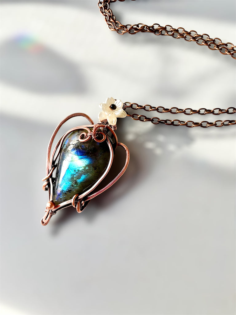 Labradorite with Flower and Black Spinel Bead Accent