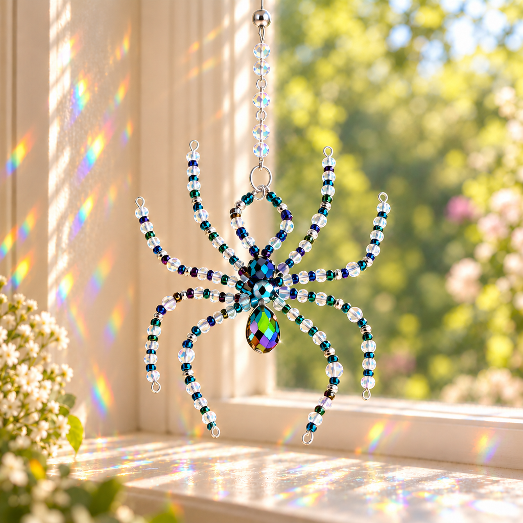 Crystal Spider Sun Catchers – White Iridescent & Dark Rainbow