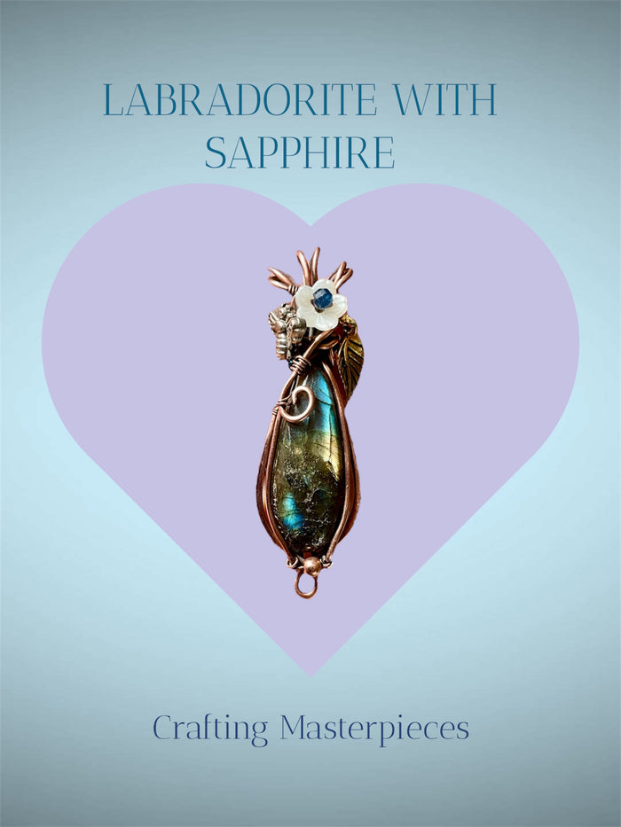 Labradorite Pendant with Sapphire Flower & Bee Accent