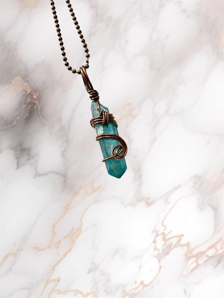 Aqua Aura Quartz Wire Wrapped Point