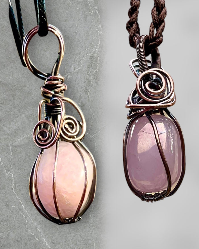 Rose Aura Quartz Wire Wrapped Pendant
