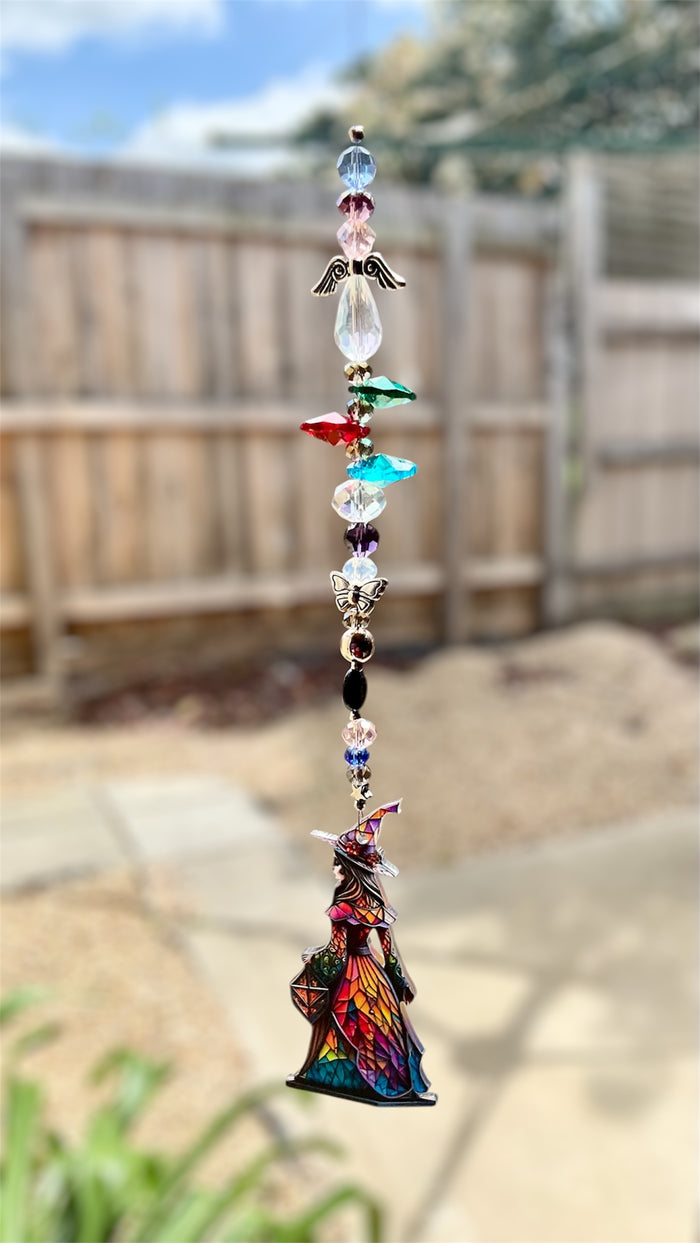 Crystal Sun Catcher with Witch Dangle