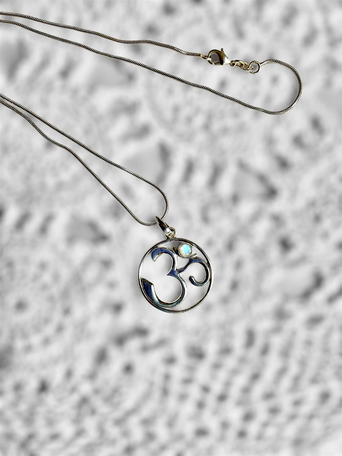 Sterling Silver Ohm Pendant with Moonstone