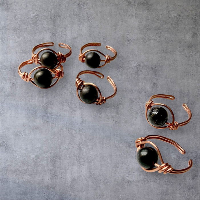 Black Gemstone Adjustable Rings