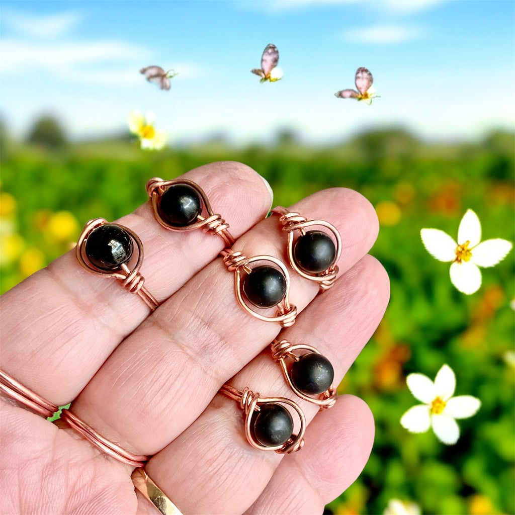 Black Gemstone Adjustable Rings