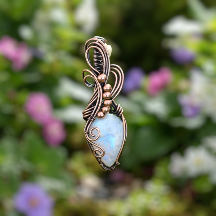 Rainbow Moonstone Wire Wrapped Pendant