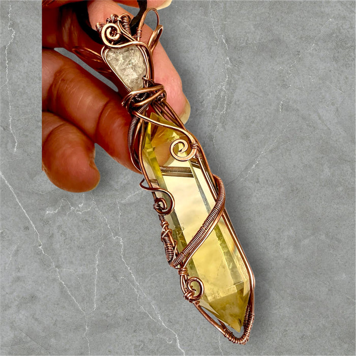 Double Terminated Citrine Point with Peach Topaz Accent