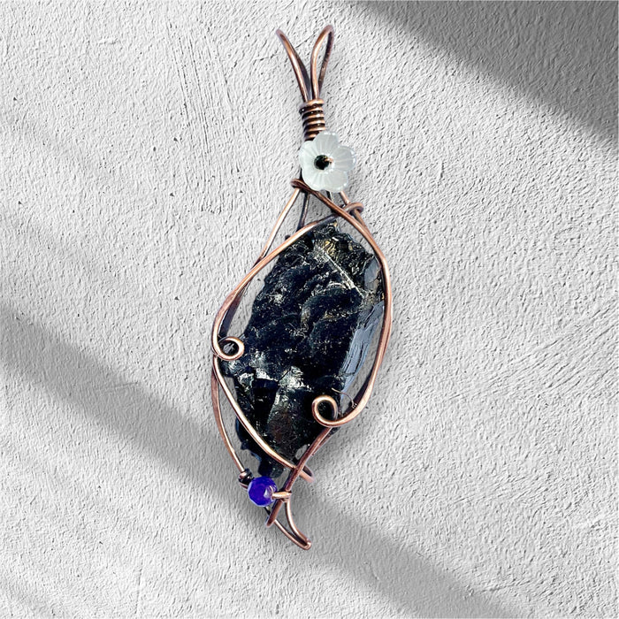 Noble Shungite Pendant With Amethyst and Black Spinel Accents