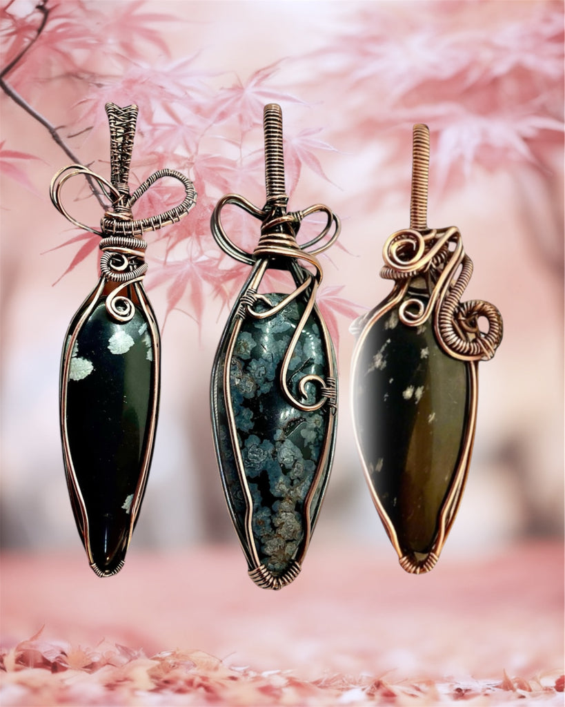 Snowflake Obsidian Wire Wrapped Pendants