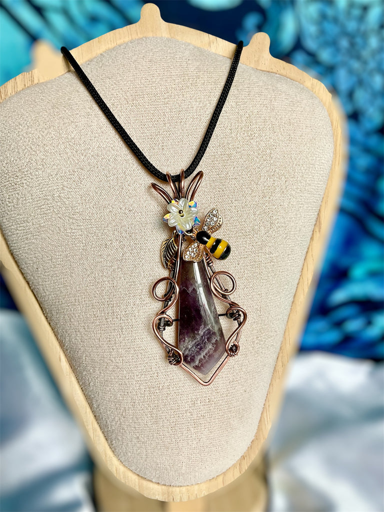 Amethyst Pendant with Bee & Floral Accents - Connie’s Crystals 