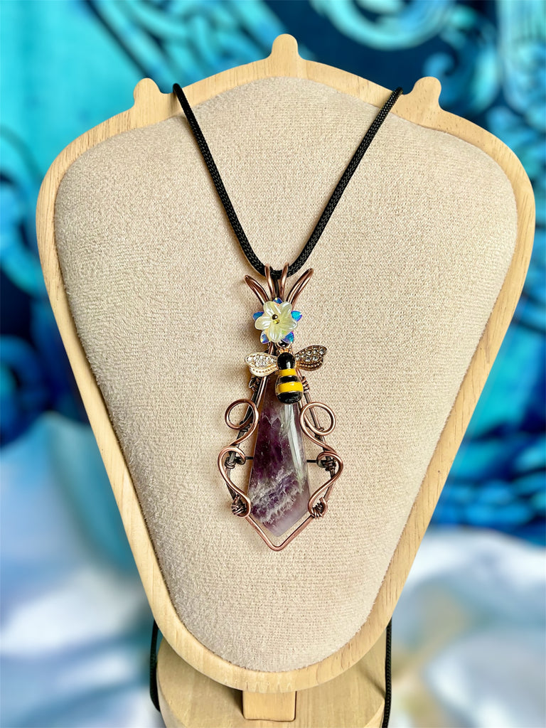 Amethyst Pendant with Bee & Floral Accents - Connie’s Crystals 