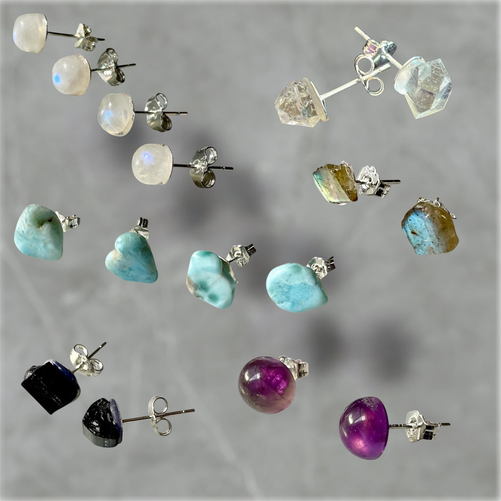Sterling Silver Gemstone Stud Earrings - Connie’s Crystals 