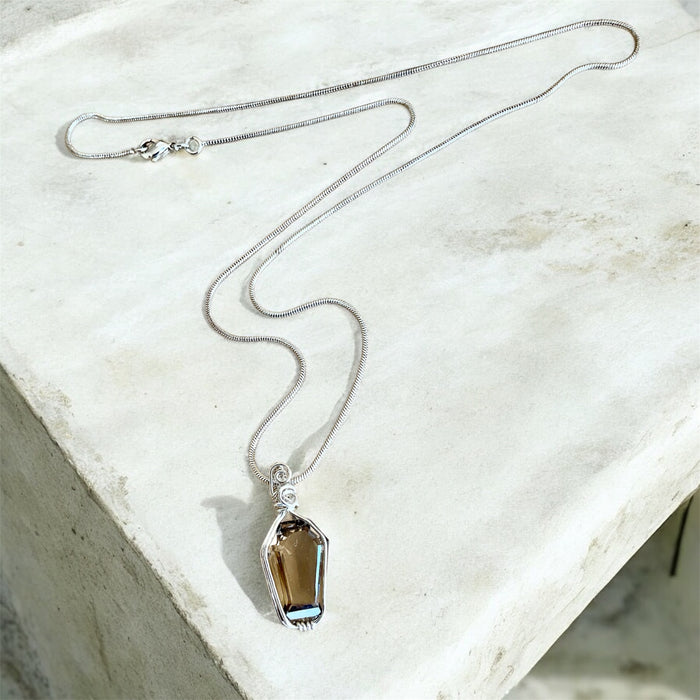 Smokey Quartz Faceted Coffin Shaped Pendant—In Sterling Silver - Connie’s Crystals 
