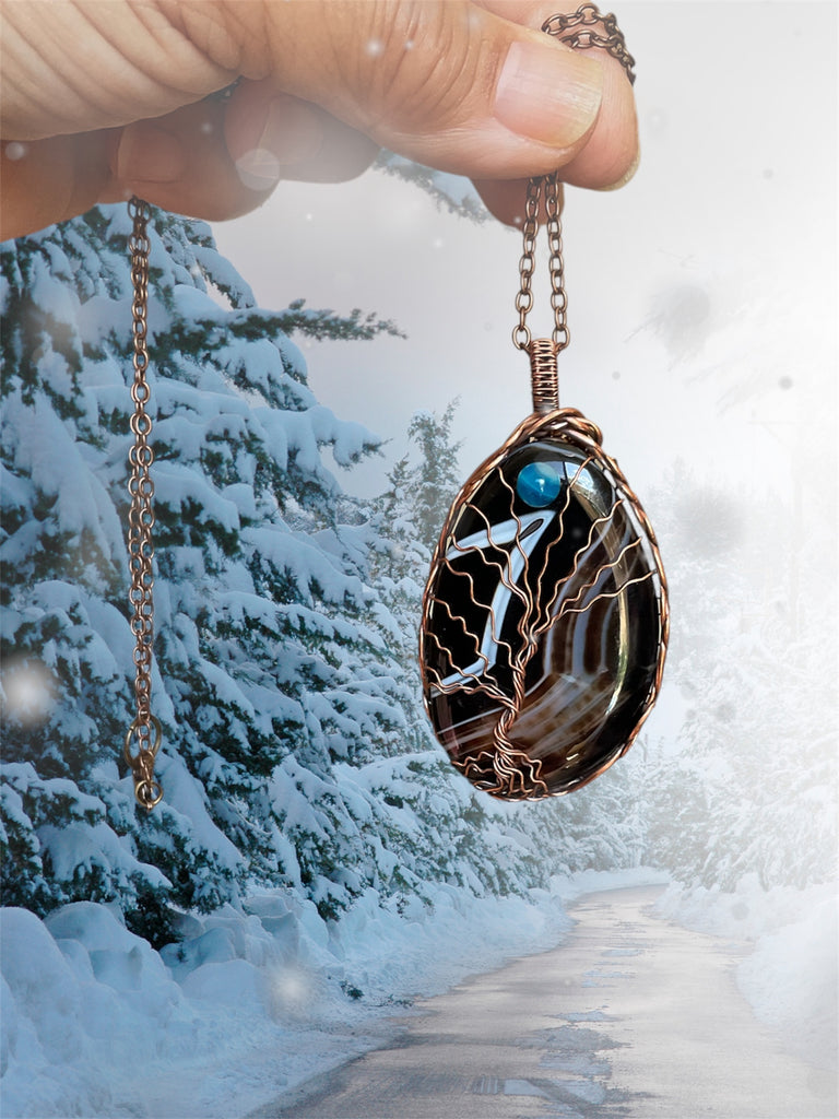 Banded Botswana Agate Tree Of Life Pendant