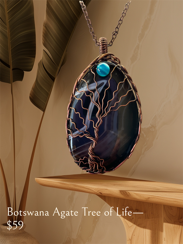 Banded Botswana Agate Tree Of Life Pendant