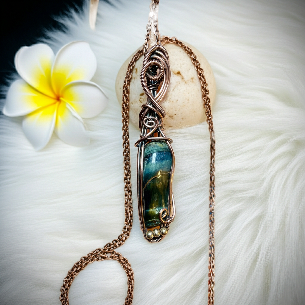 Blue Tiger Eye Wire Wrapped Pendant - Connie’s Crystals 