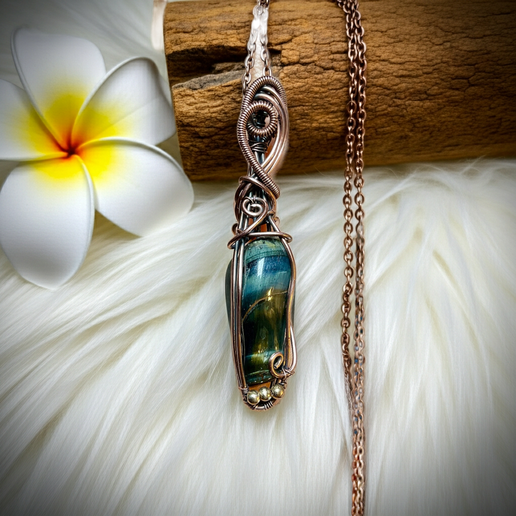Blue Tiger Eye Wire Wrapped Pendant - Connie’s Crystals 