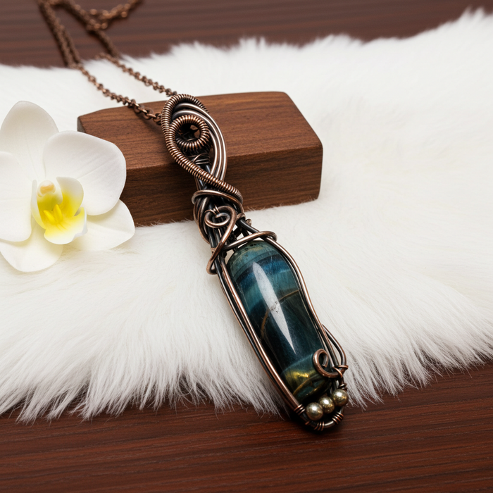 Blue Tiger Eye Wire Wrapped Pendant - Connie’s Crystals 