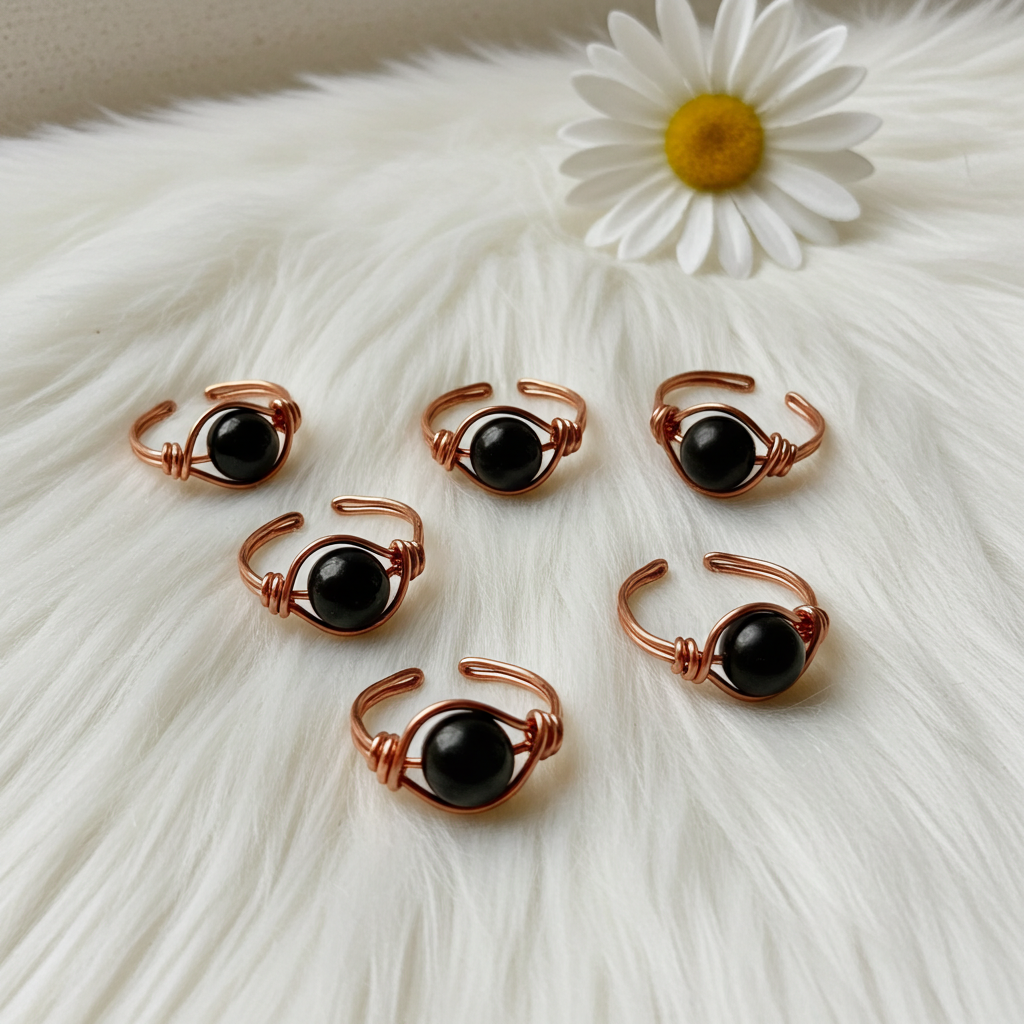 Black Gemstone Adjustable Rings