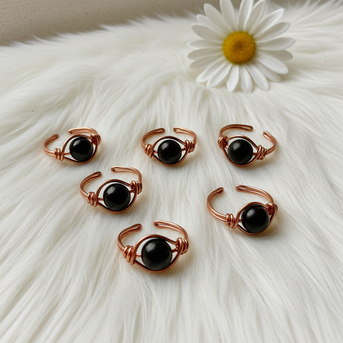 Black Gemstone Adjustable Rings