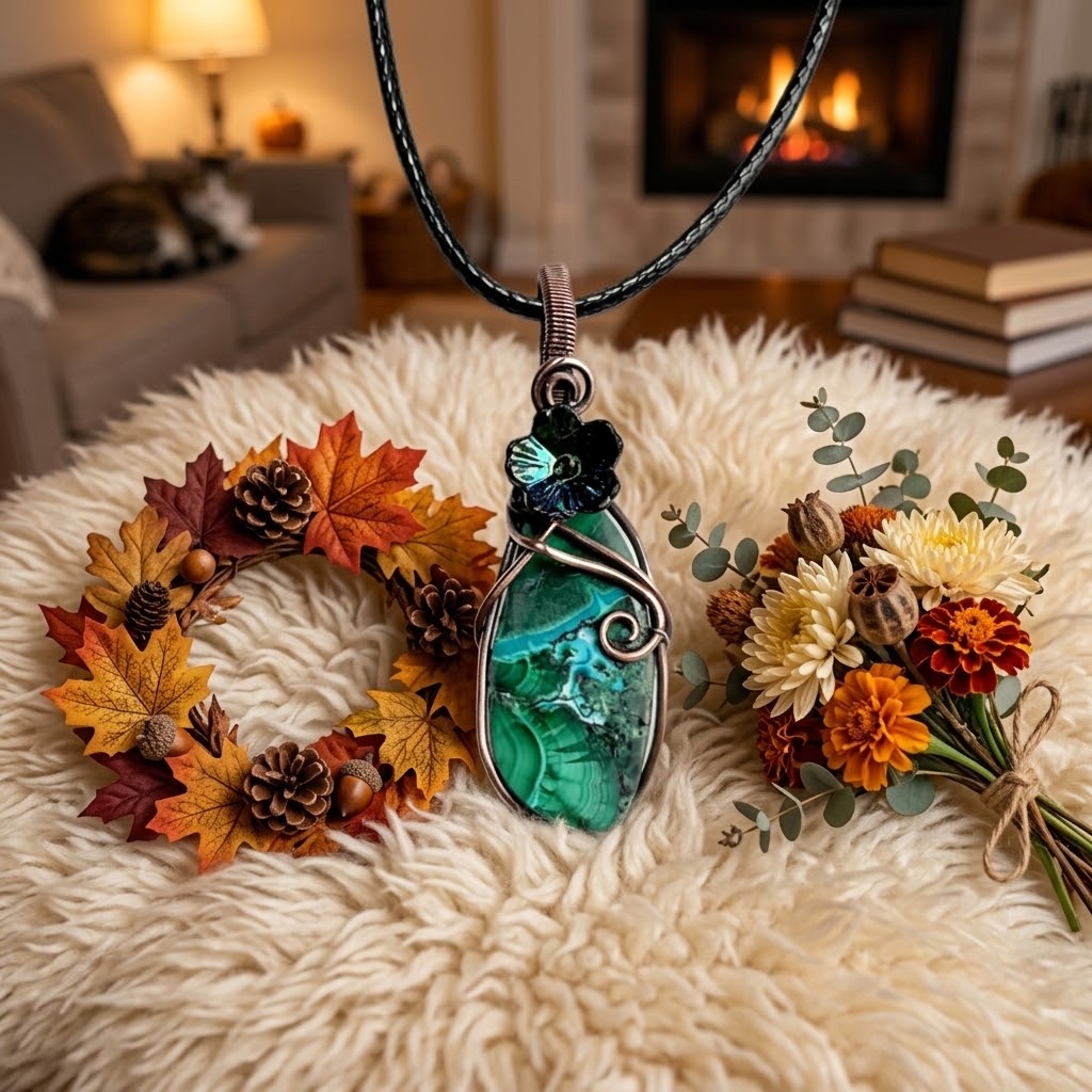 Chrysocolla in Malachite Flower Pendant - Connie’s Crystals 
