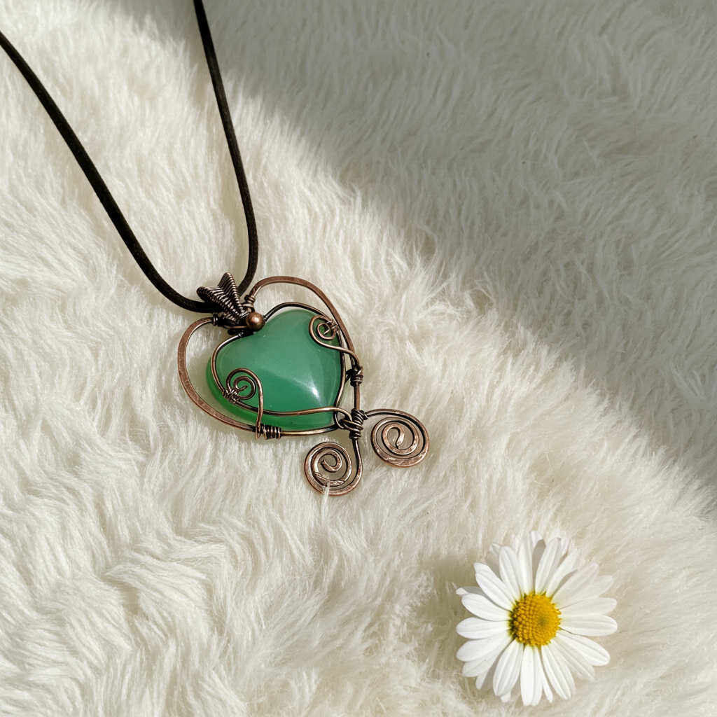 Green Cats Eye Heart Pendant - Connie’s Crystals 