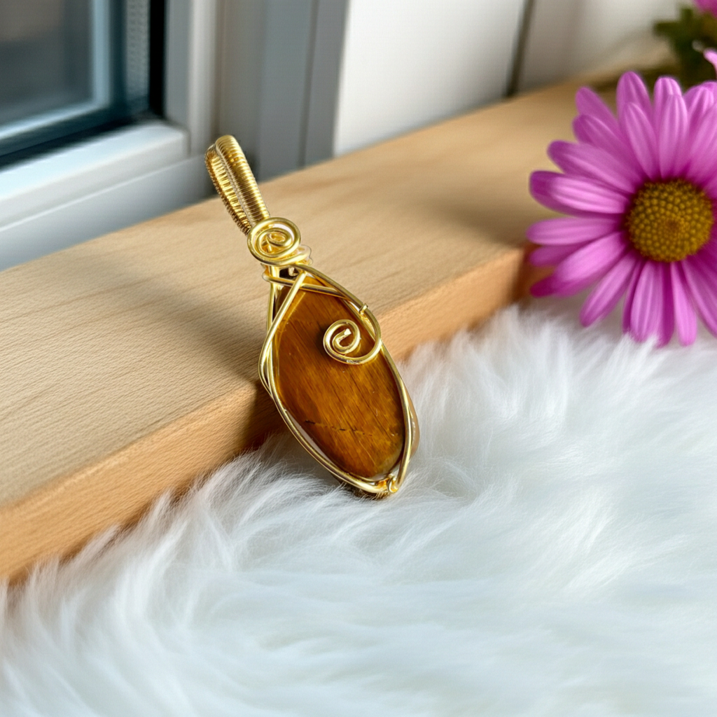 Tiger Eye 14K Gold-Plated Wire Wrapped Pendants