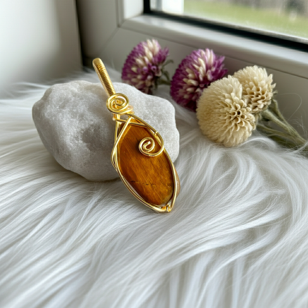 Tiger Eye 14K Gold-Plated Wire Wrapped Pendants