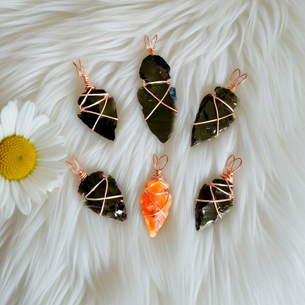Obsidian and Carnelian ArrowPoint Pendants - Connie’s Crystals 