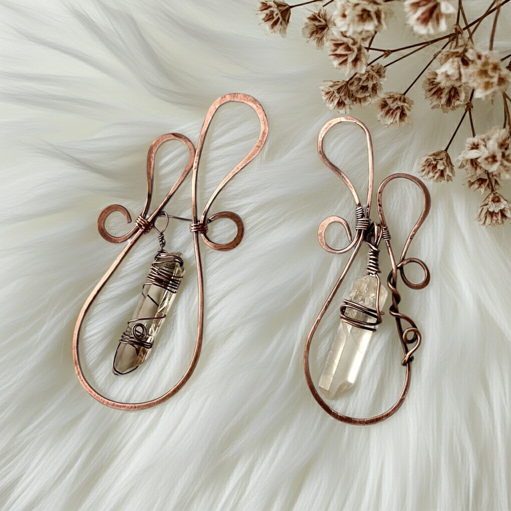 Angel Wing Quartz Pendants – Smokey Lemurian & Clear Quartz
