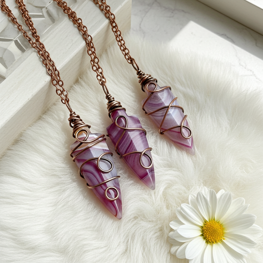 Agate Arrow Point Wire Wrapped Pendant - Connie’s Crystals 