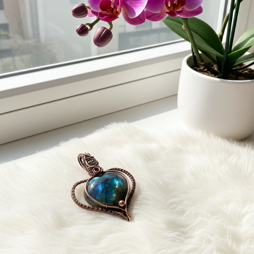 Labradorite Puffy Heart with Peridot Accent - Connie’s Crystals 
