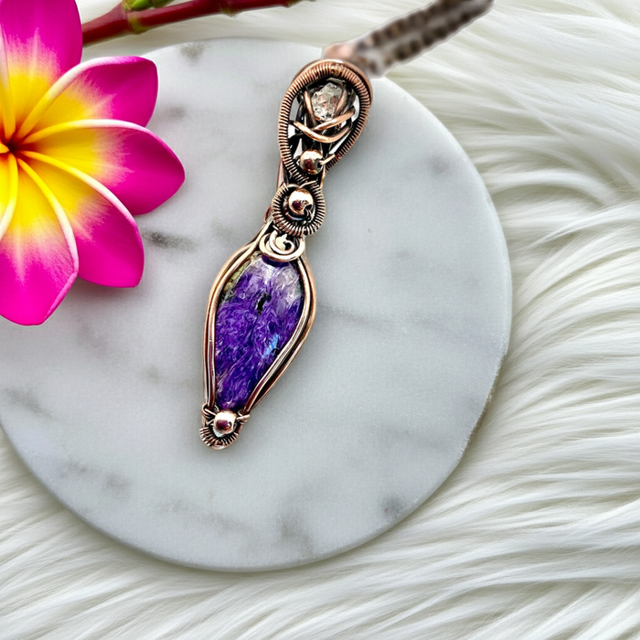 Charoite Pendant With Herkimer Diamond Accent - Connie’s Crystals 