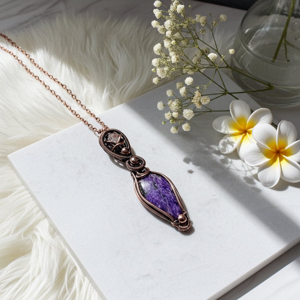 Charoite Pendant With Herkimer Diamond Accent - Connie’s Crystals 