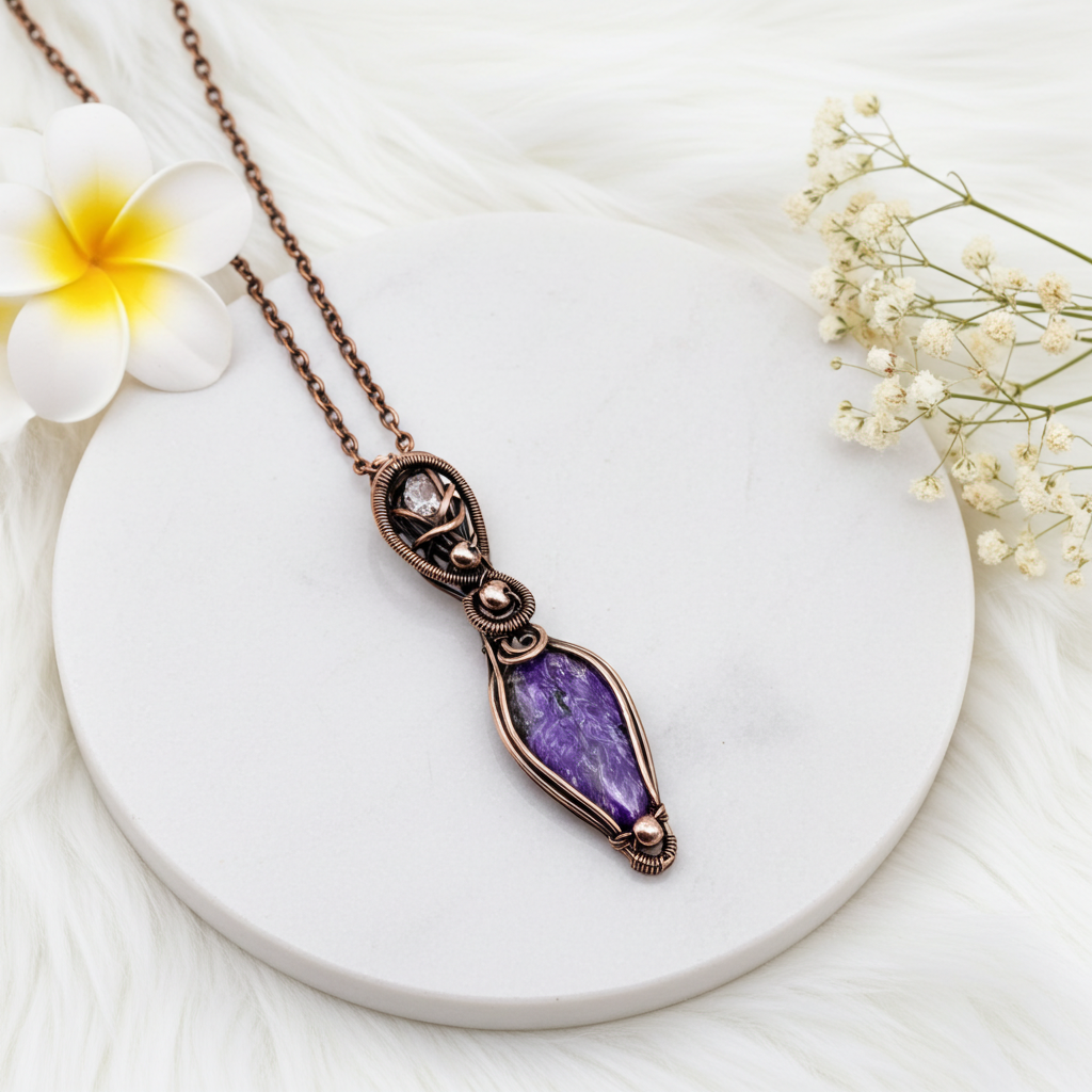 Charoite Pendant With Herkimer Diamond Accent - Connie’s Crystals 