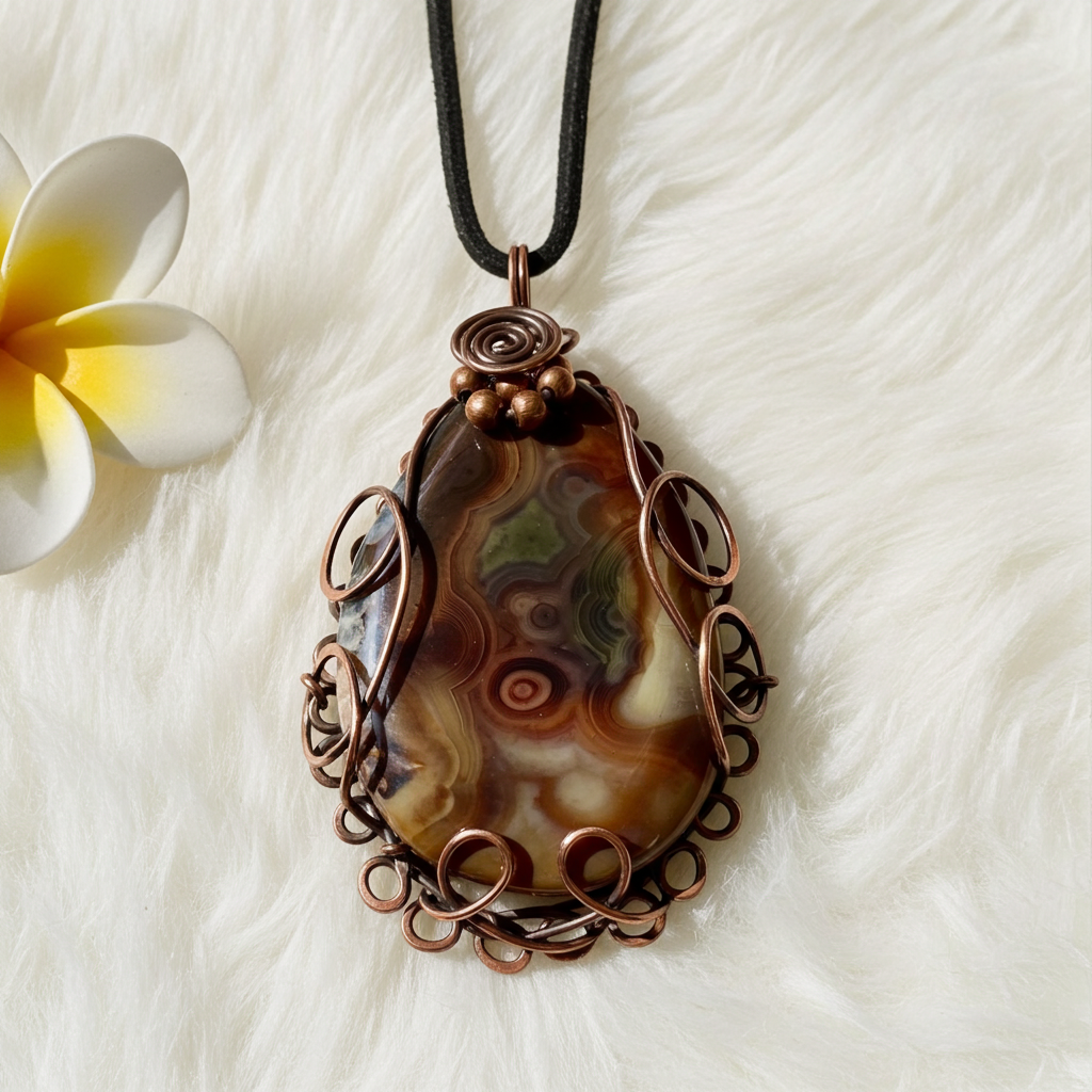 Large Druzy Geode Madagascan Agate Wire Wrapped Pendant - Connie’s Crystals 