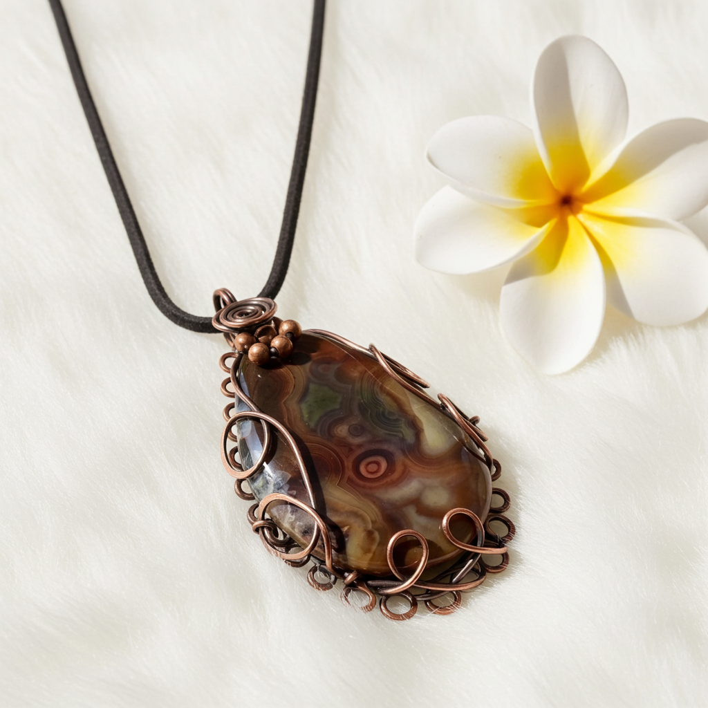 Large Druzy Geode Madagascan Agate Wire Wrapped Pendant - Connie’s Crystals 
