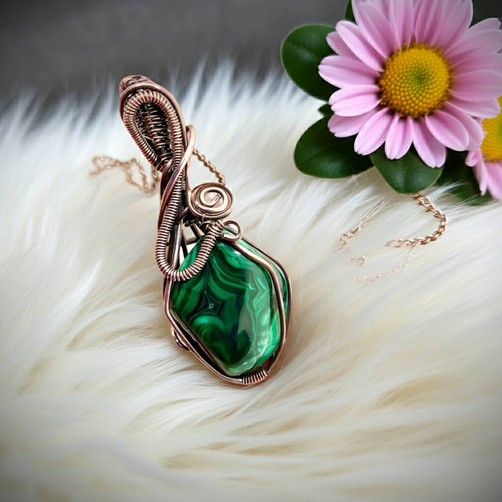 Malachite Wire Wrapped Pendant - Connie’s Crystals 