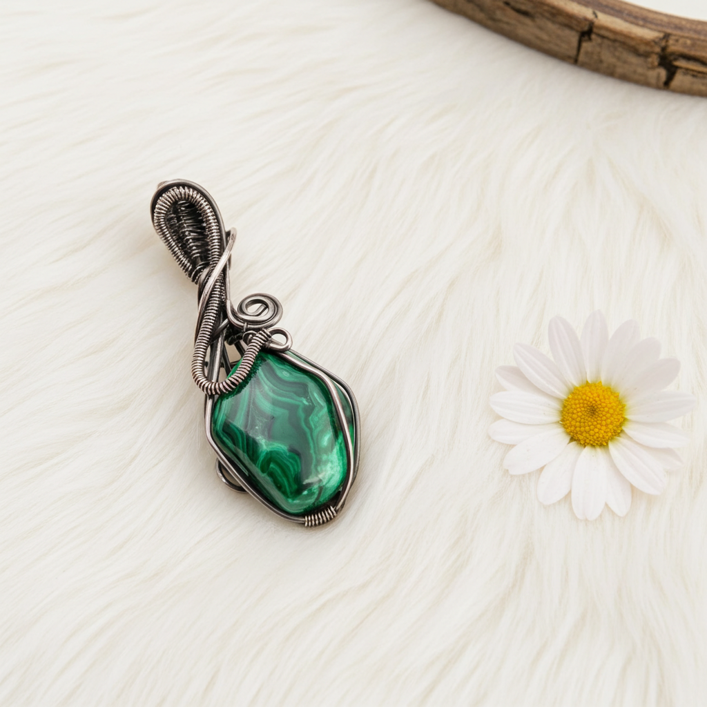 Malachite Wire Wrapped Pendant - Connie’s Crystals 