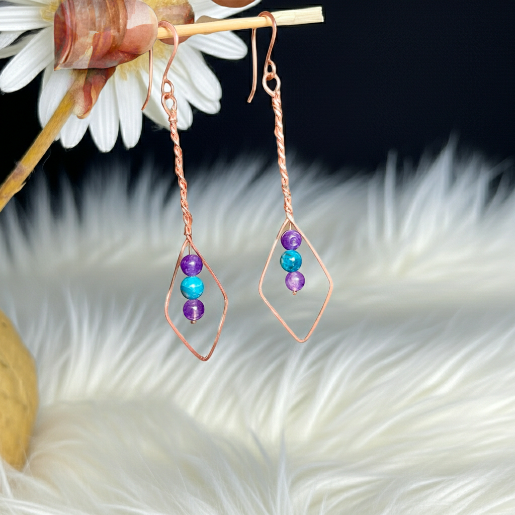 Amethyst and Apatite Drop Earrings - Connie’s Crystals 